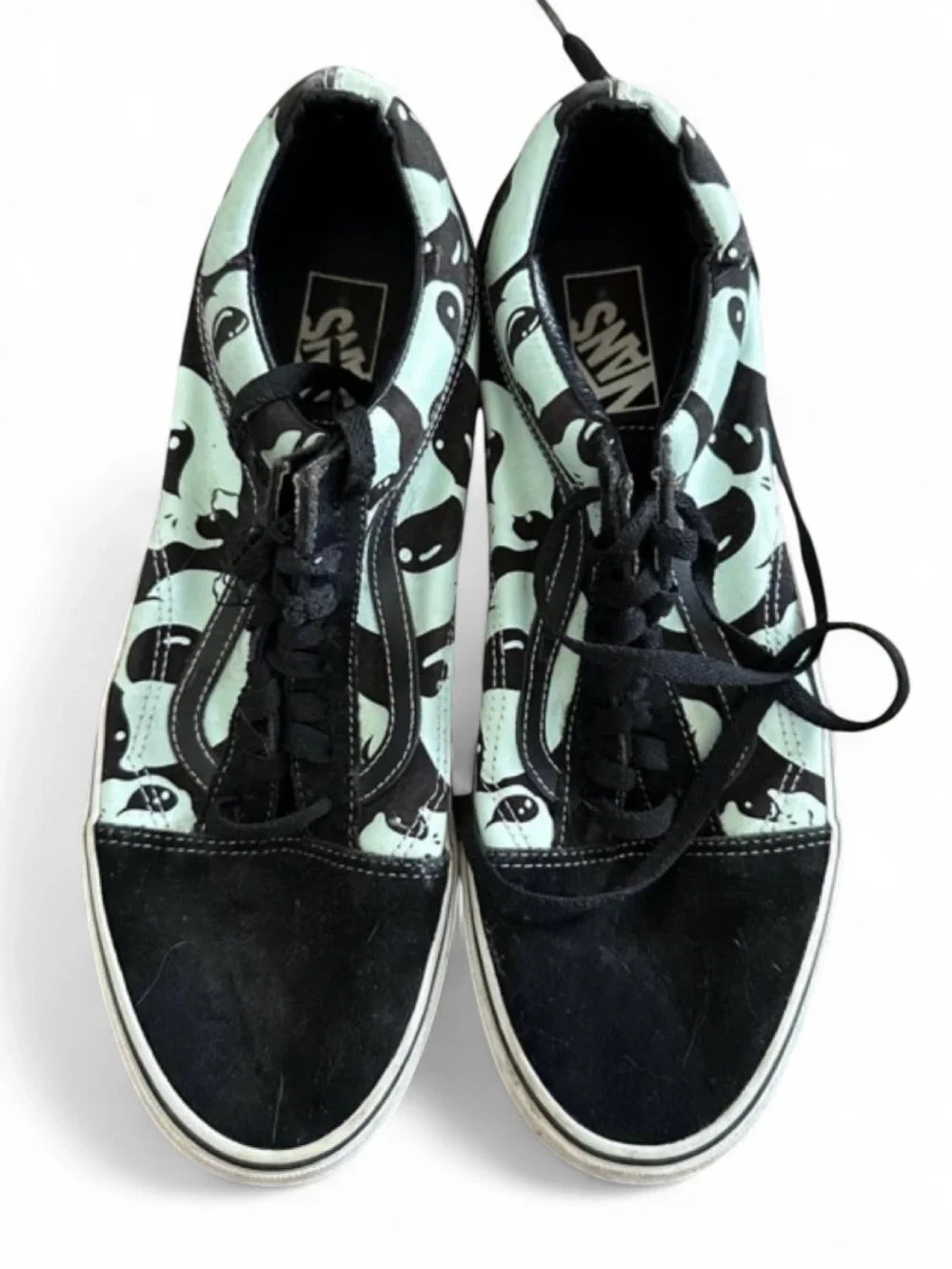 Vans Kids Sneakers in Mint Green & Black Ghost Print